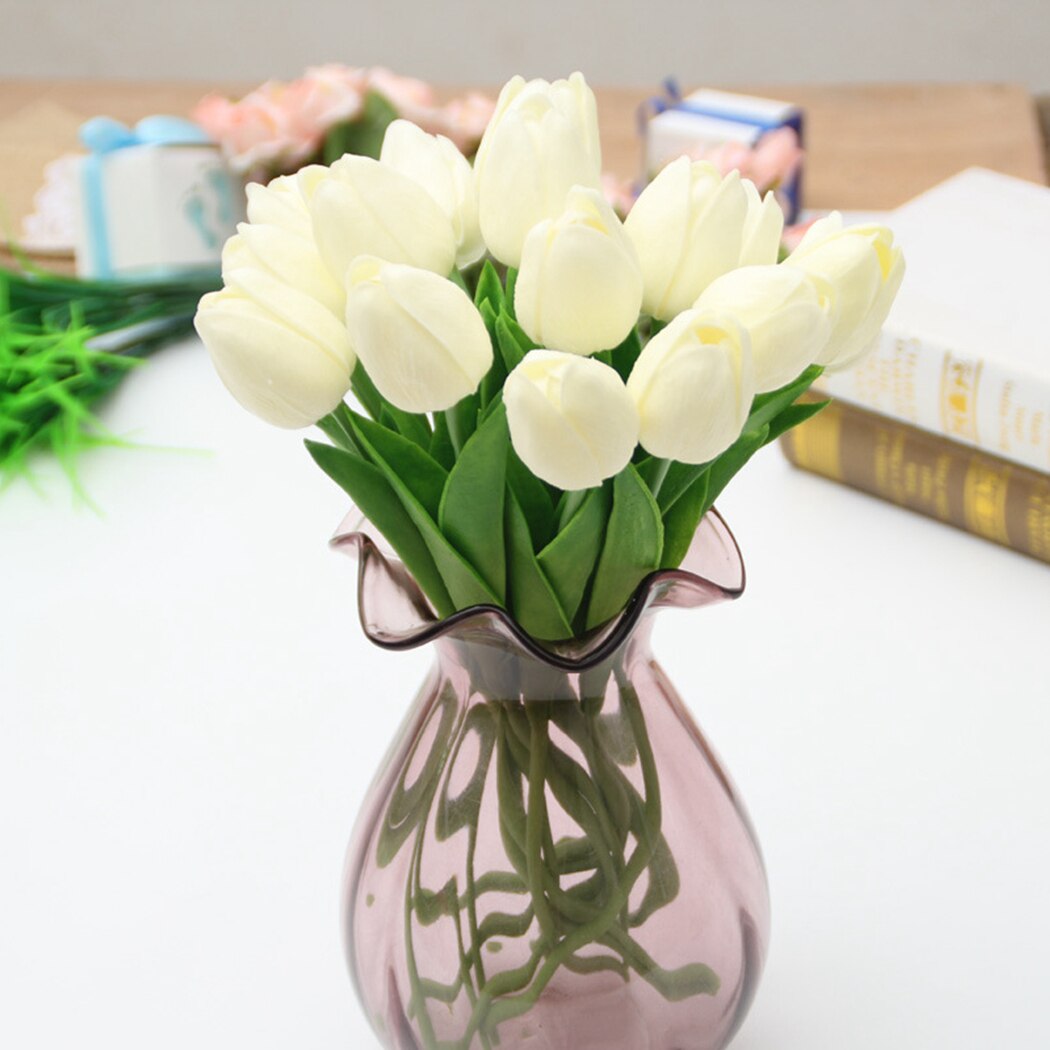 12PCS PU Mini Tulip Flowers Artificial Flower Home Bridal Fake Bouquet Wedding Flowers Decoration-ebowsos