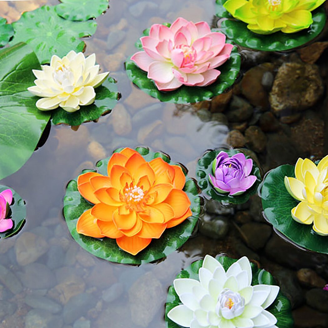 12PCS Simulation Lotus Water Lily Artificial Lotus Flower Creative Fake Flower Floating Flower For Pond Home Garden Decoration-ebowsos