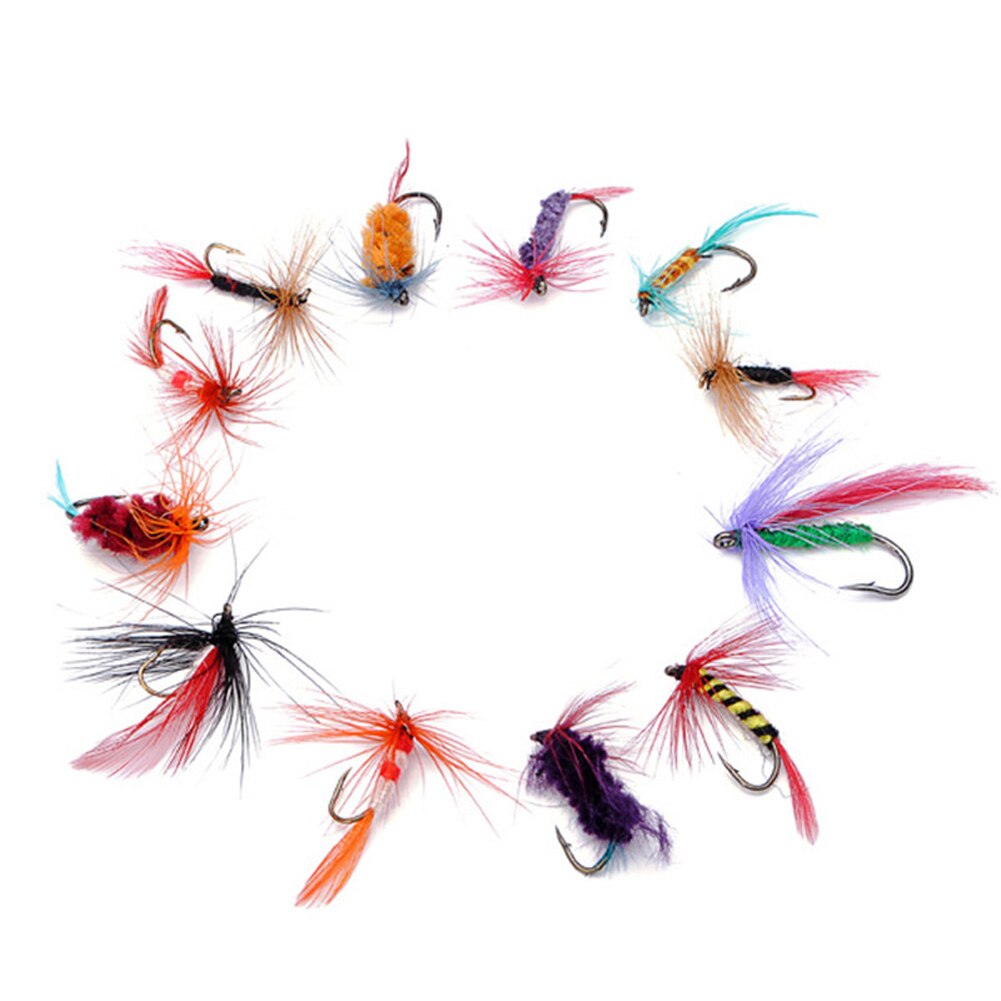 12Pcs Fly Fishing Lure Set Insect Style Artificial Bait With Feather Single Hook Fishing Practical Tool Fake Baits Feather Hooks-ebowsos