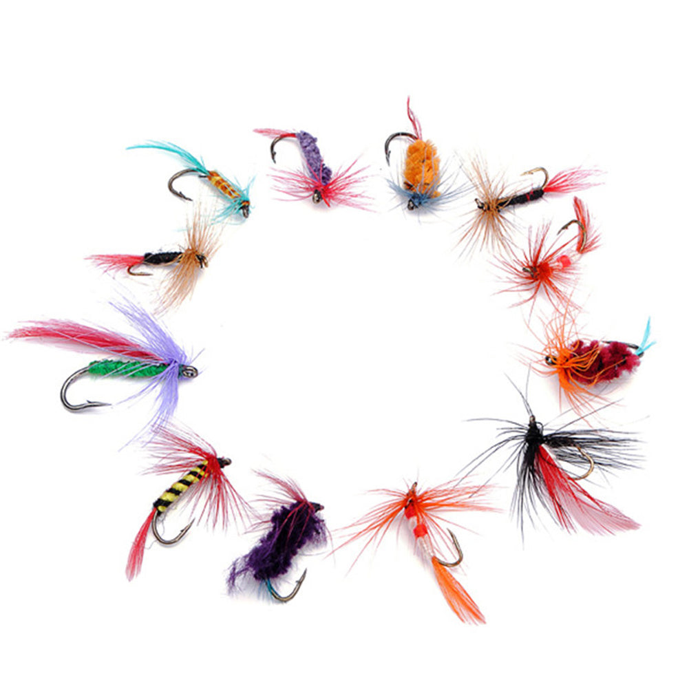 12Pcs Fly Fishing Lure Set Insect Style Artificial Bait With Feather Single Hook Fishing Practical Tool Fake Baits Feather Hooks-ebowsos