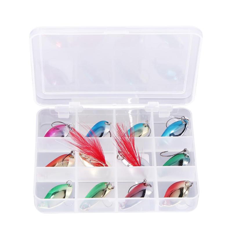 12pcs Hard Sequins Spinner Fishing Baits Wobblers Jig Lure Crankbait Tackle-ebowsos