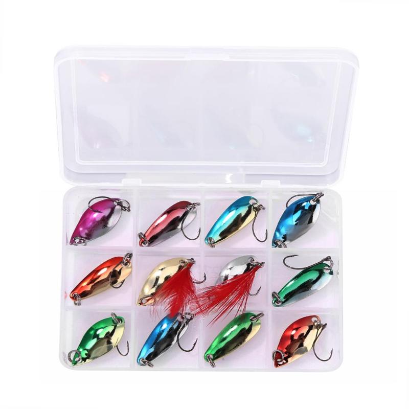 12pcs Hard Sequins Spinner Fishing Baits Wobblers Jig Lure Crankbait Tackle-ebowsos