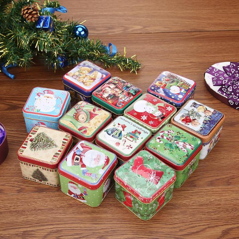 12pcs Mini Square Christmas Tin Candy Box Cookies Baking Gift Packing Case - ebowsos