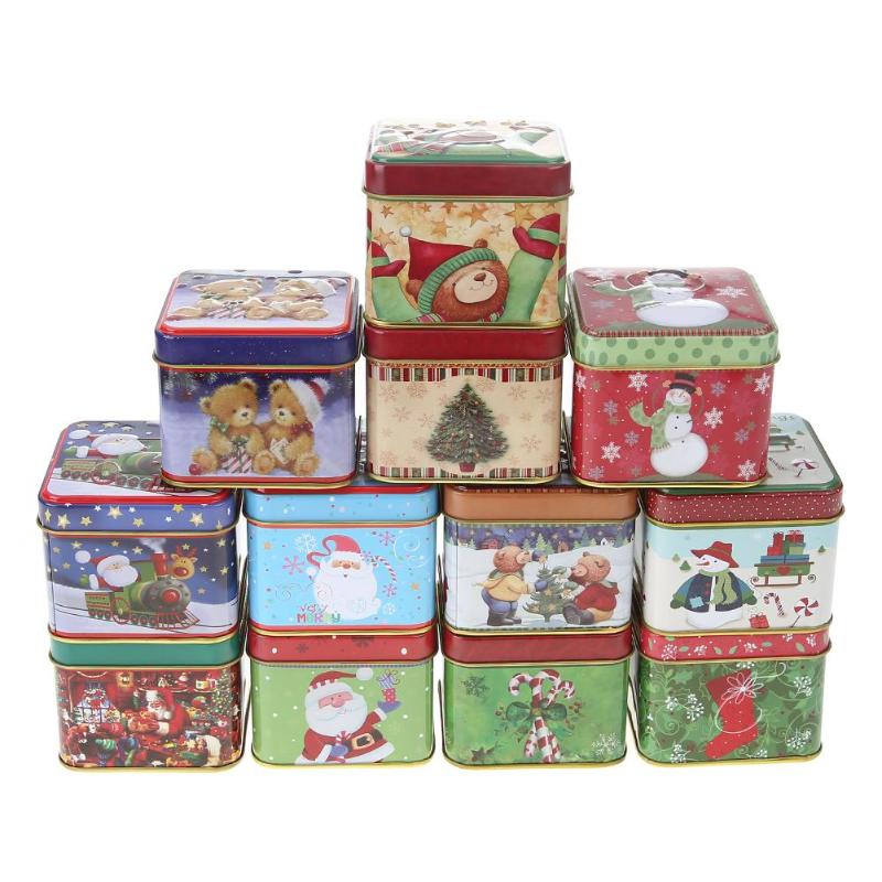 12pcs Mini Square Christmas Tin Candy Box Cookies Baking Gift Packing Case - ebowsos