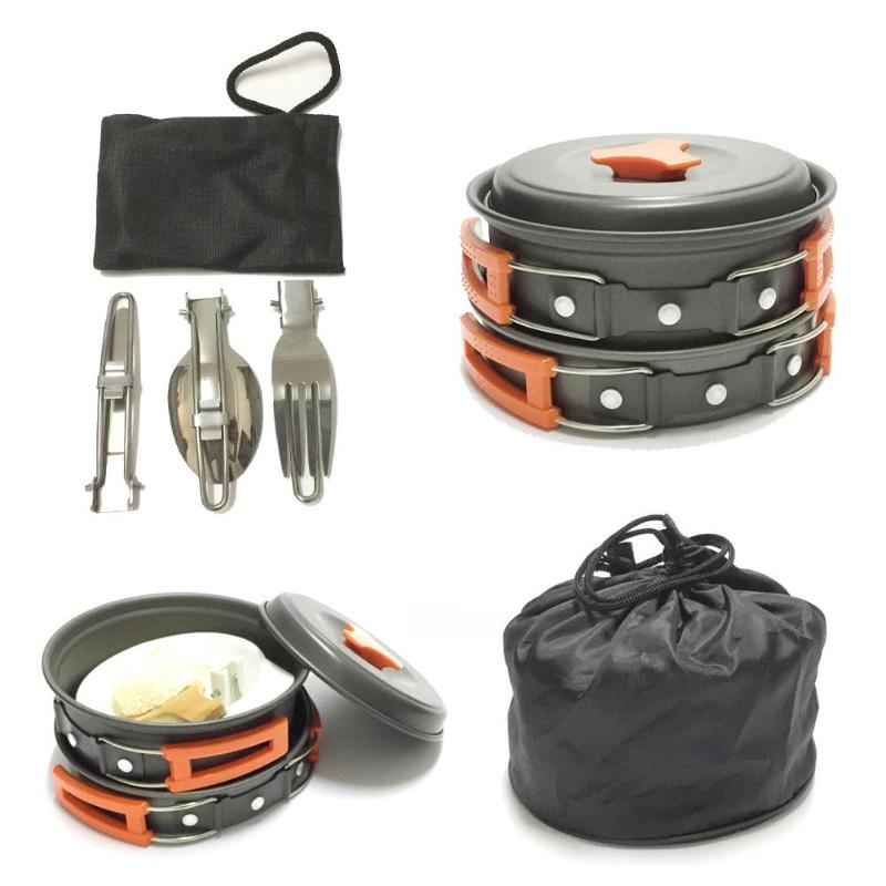 12pcs/Set Camping Cookware Outdoor Picnic Pot Pan Kit Camping Cookware Hiking Utensils Cover Cooking Hiking Picnic-ebowsos