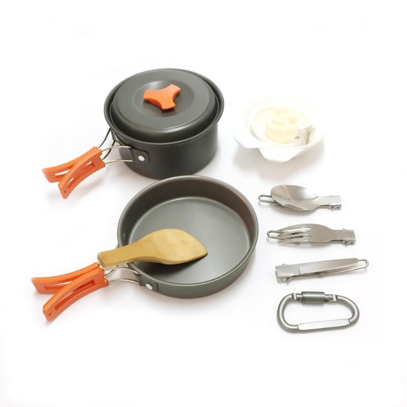 12pcs/Set Camping Cookware Outdoor Picnic Pot Pan Kit Camping Cookware Hiking Utensils Cover Cooking Hiking Picnic-ebowsos