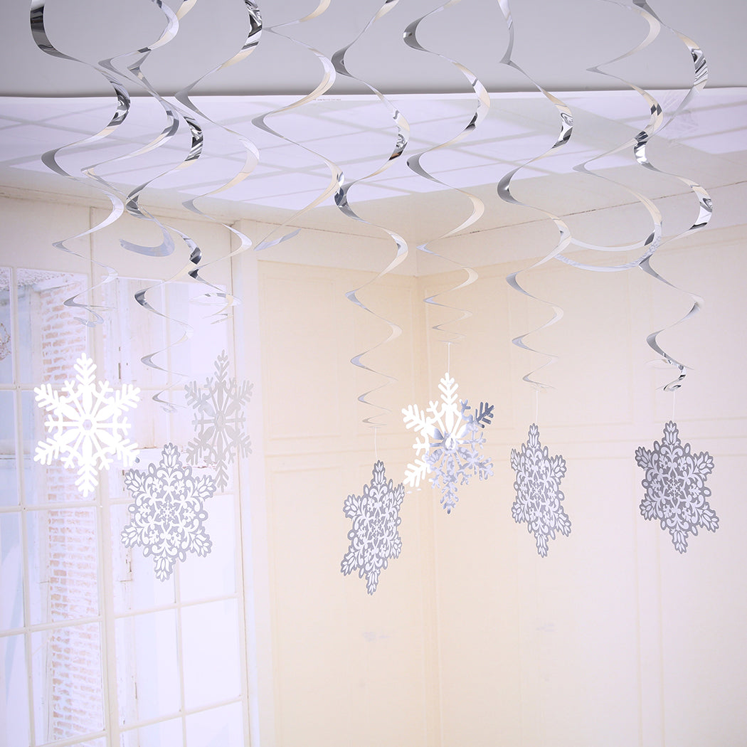 12pcs/Set Snowflake PVC Spiral Christmas Pendant Snowflake Swirl Drop Ornaments DIY Tree Decor New Year Home Decorations-ebowsos