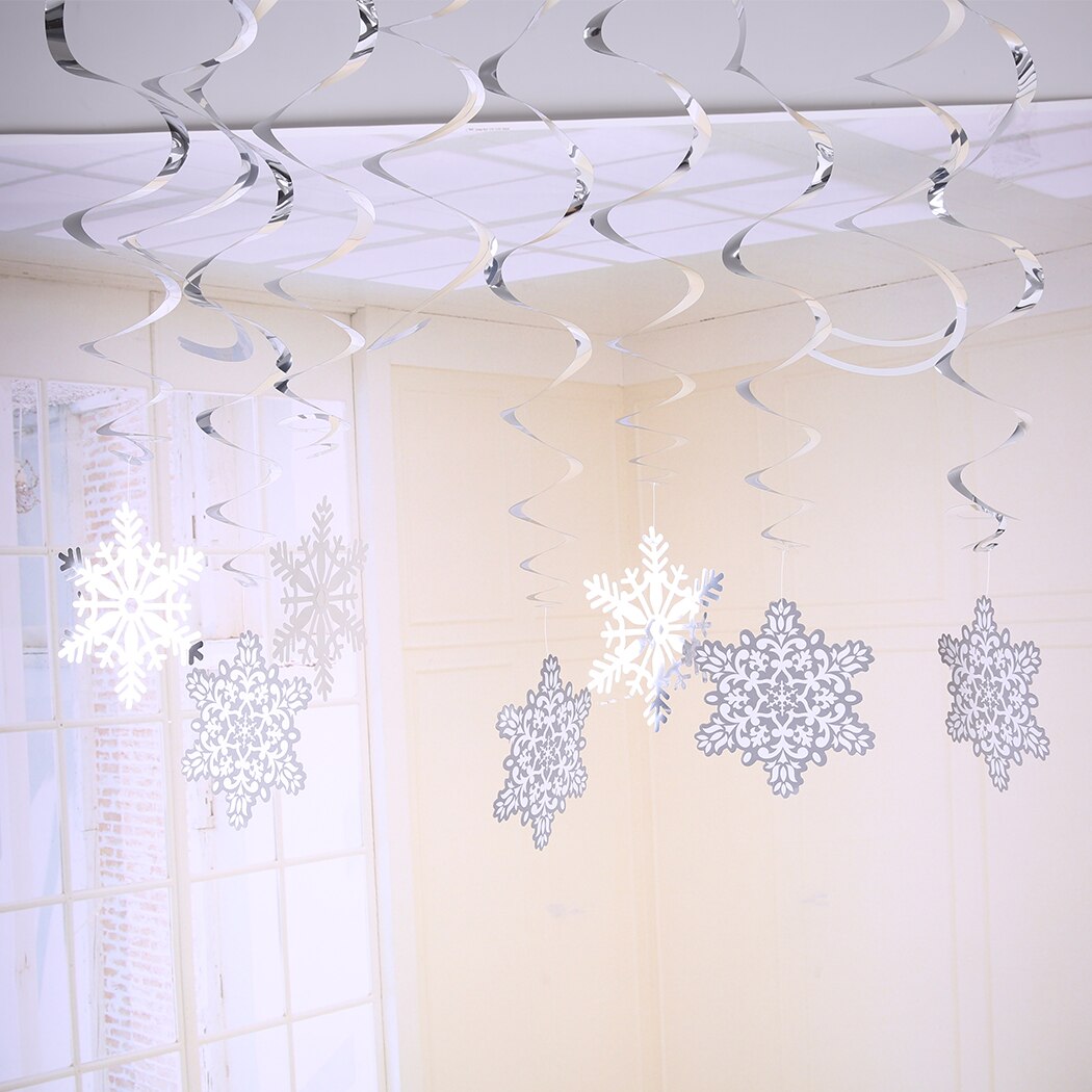 12pcs/Set Snowflake PVC Spiral Christmas Pendant Snowflake Swirl Drop Ornaments DIY Tree Decor New Year Home Decorations-ebowsos