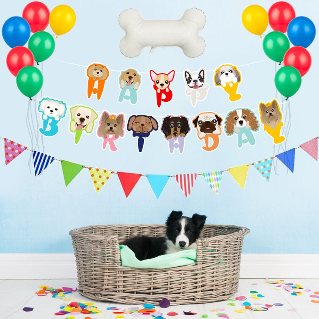 13pcs Bone Balloon Latex Balloons Set Dog Happy Birthday Banners Pet Party Dog Birthday Theme Foil Balloon Decoration Supplies-ebowsos