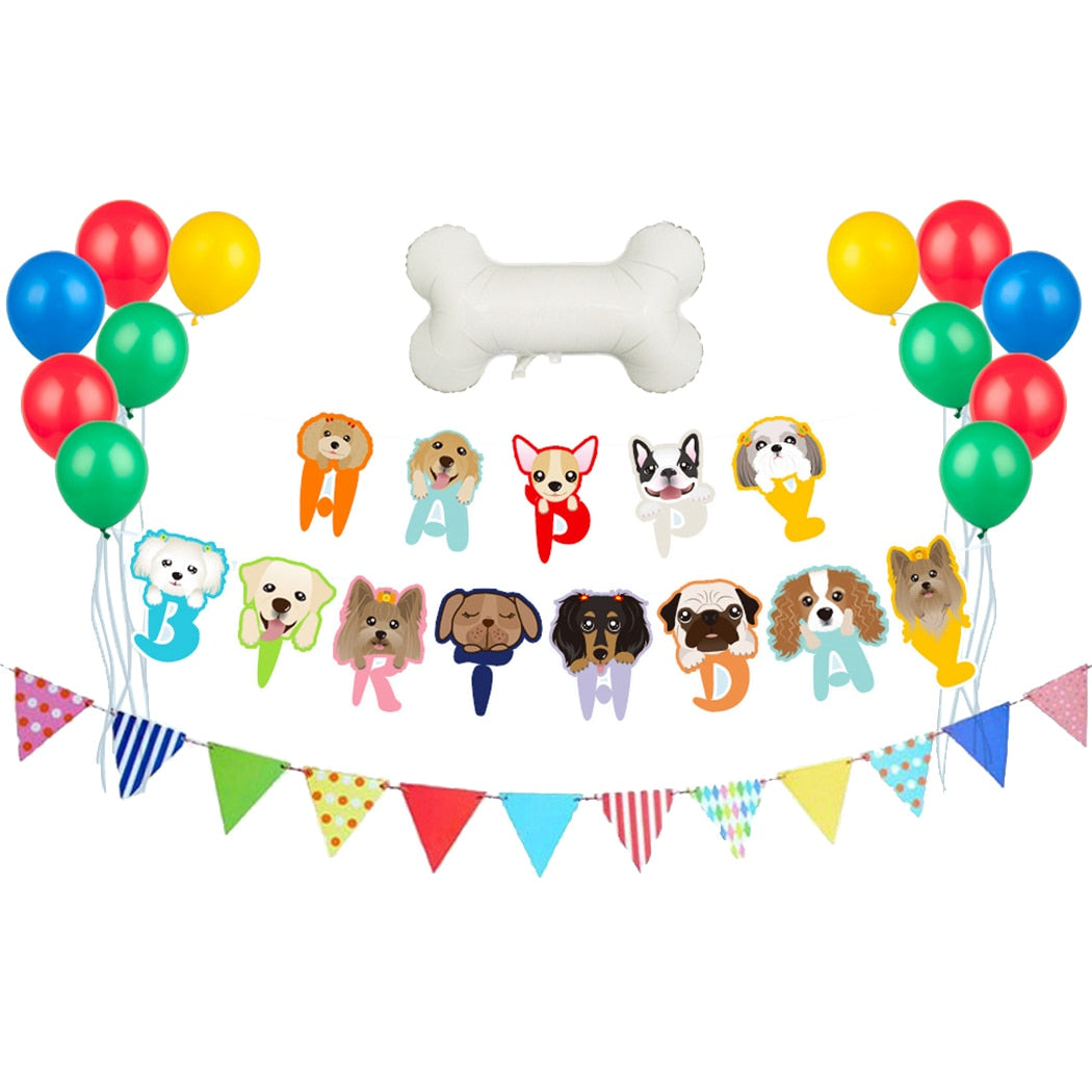 13pcs Bone Balloon Latex Balloons Set Dog Happy Birthday Banners Pet Party Dog Birthday Theme Foil Balloon Decoration Supplies-ebowsos