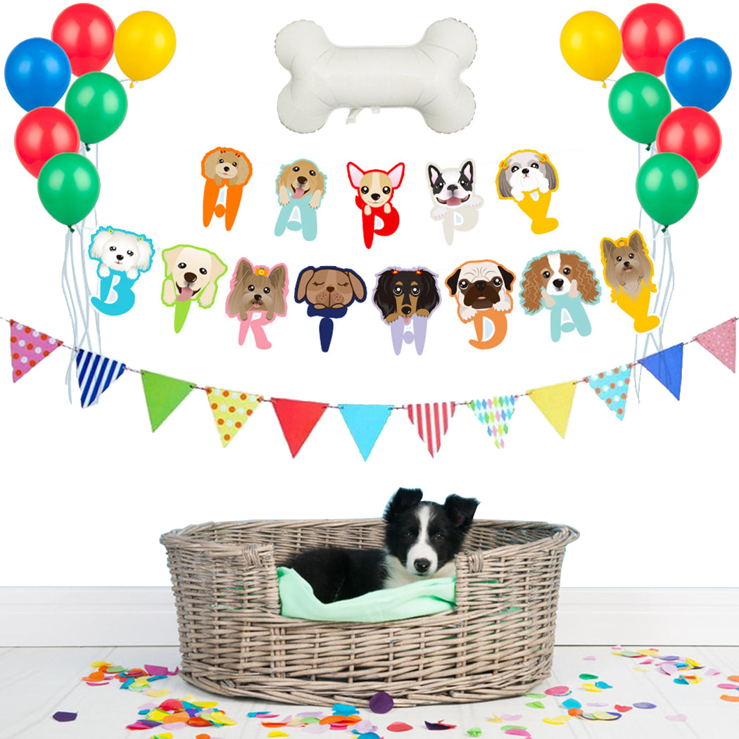 13pcs Bone Balloon Latex Balloons Set Dog Happy Birthday Banners Pet Party Dog Birthday Theme Foil Balloon Decoration Supplies-ebowsos