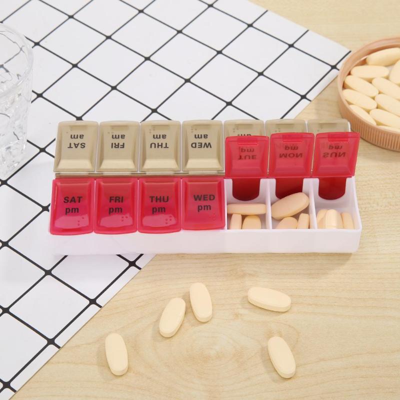 14 Grids 7 Day Pill Box Medicine Tablet Dispenser Organizer Weekly Storage Case for AM PM Plastic Weekly Pill Box 17x8.5x3cm - ebowsos