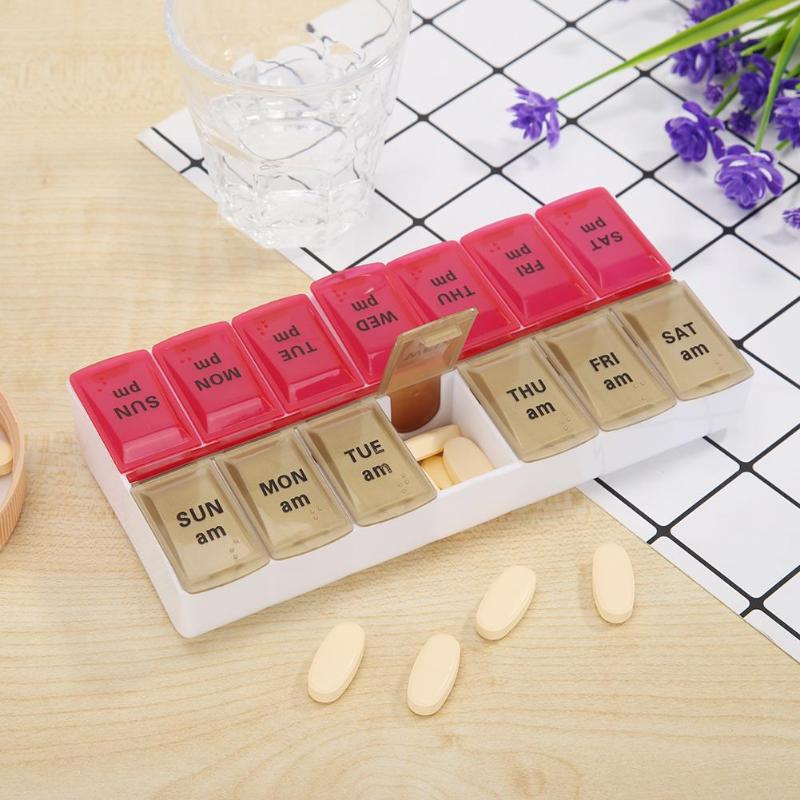 14 Grids 7 Day Pill Box Medicine Tablet Dispenser Organizer Weekly Storage Case for AM PM Plastic Weekly Pill Box 17x8.5x3cm - ebowsos