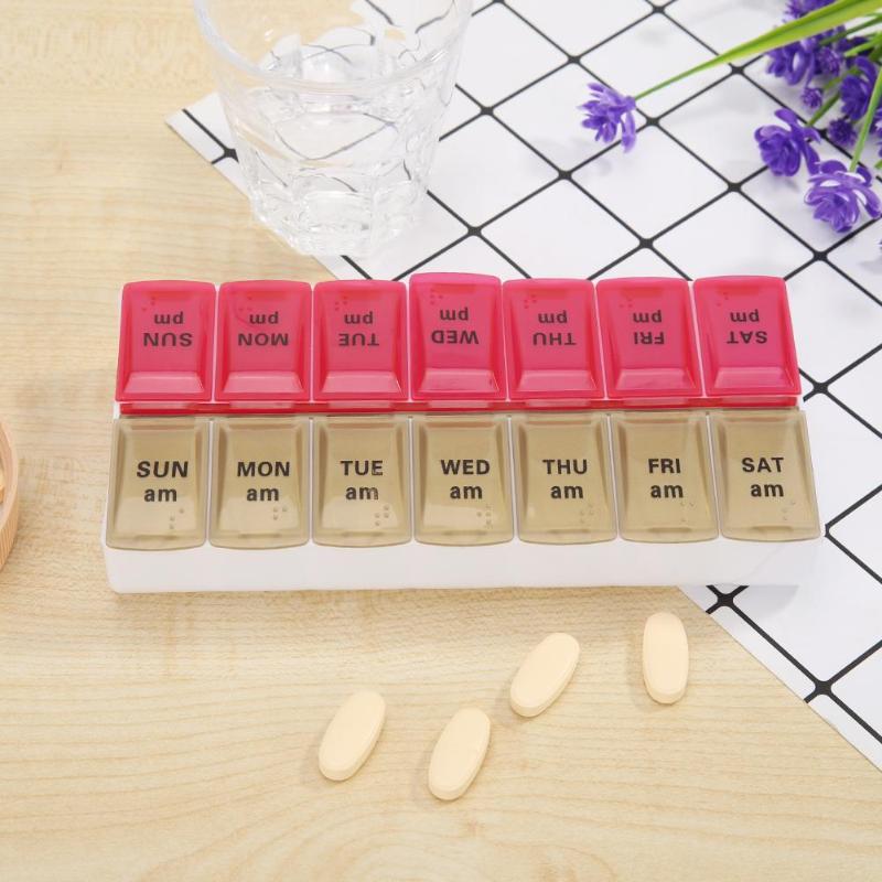 14 Grids 7 Day Pill Box Medicine Tablet Dispenser Organizer Weekly Storage Case for AM PM Plastic Weekly Pill Box 17x8.5x3cm - ebowsos