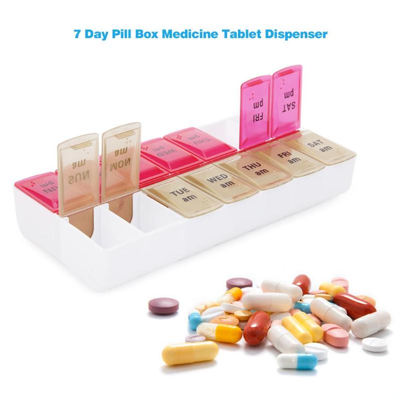 14 Grids 7 Day Pill Box Medicine Tablet Dispenser Organizer Weekly Storage Case for AM PM Plastic Weekly Pill Box 17x8.5x3cm - ebowsos