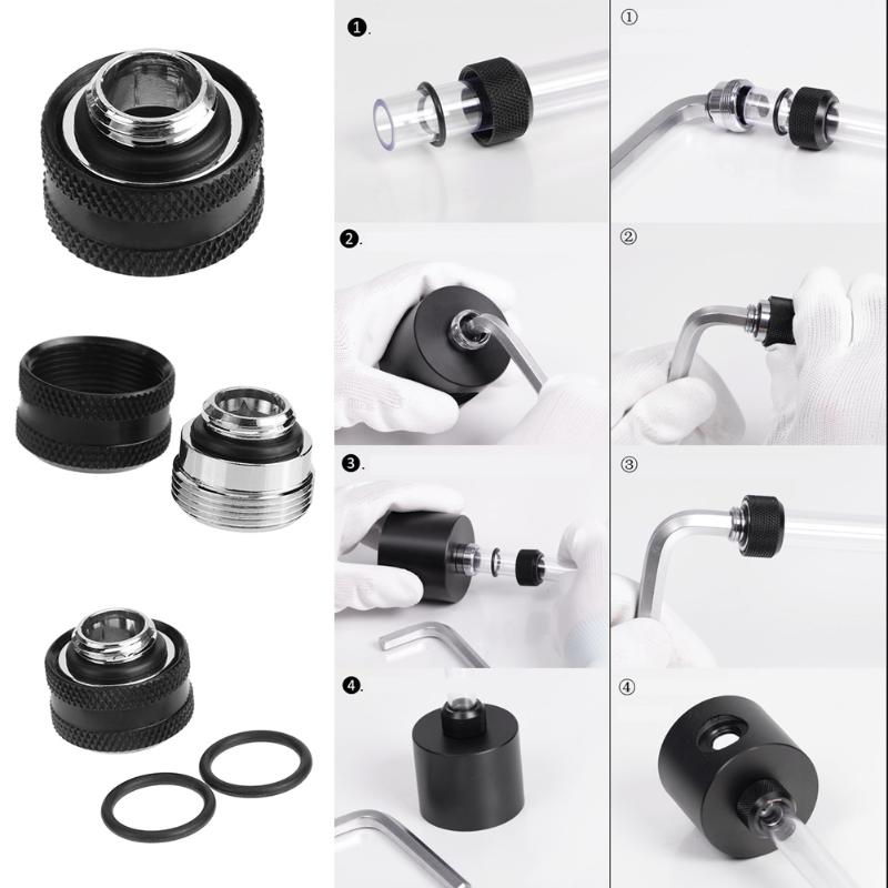 14mm Hard Tube Extended Connetor Fittings G1/4 Thread Rigid Tube Compression Fittings for PC Water Cooling System - ebowsos