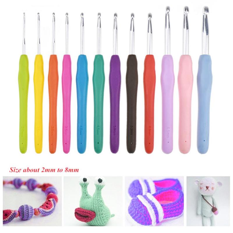 14pcs Sewing Needles TPR Soft Handle Crochet Hooks Knit Weave Craft Yarn Tools Lightweight Exquisite Design Safe - ebowsos