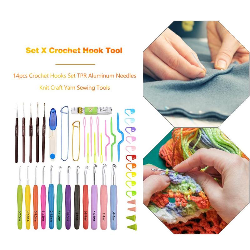 14pcs Sewing Needles TPR Soft Handle Crochet Hooks Knit Weave Craft Yarn Tools Lightweight Exquisite Design Safe - ebowsos