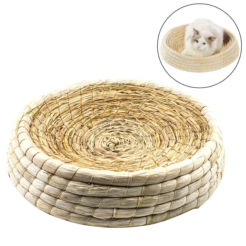 15.75'' Comfortable Cool Pet Nest Bed Creative Round Straw Cat Dog Bed Pet Sleeping Bed For Kittens Dogs Four Seasons Universal-ebowsos