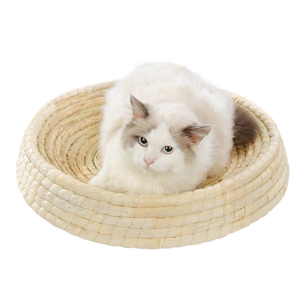 15.75'' Comfortable Cool Pet Nest Bed Creative Round Straw Cat Dog Bed Pet Sleeping Bed For Kittens Dogs Four Seasons Universal-ebowsos