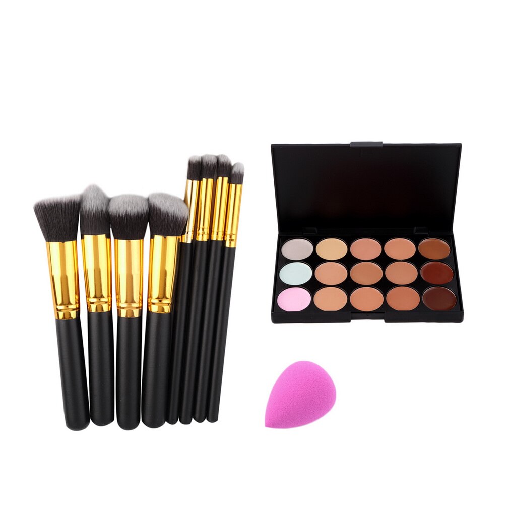15 Color Concealer Palette + 8pcs Make Up Brushes Kit +  Sponge Puff  Makeup Contour Palette Paleta De Corretivo Facial - ebowsos