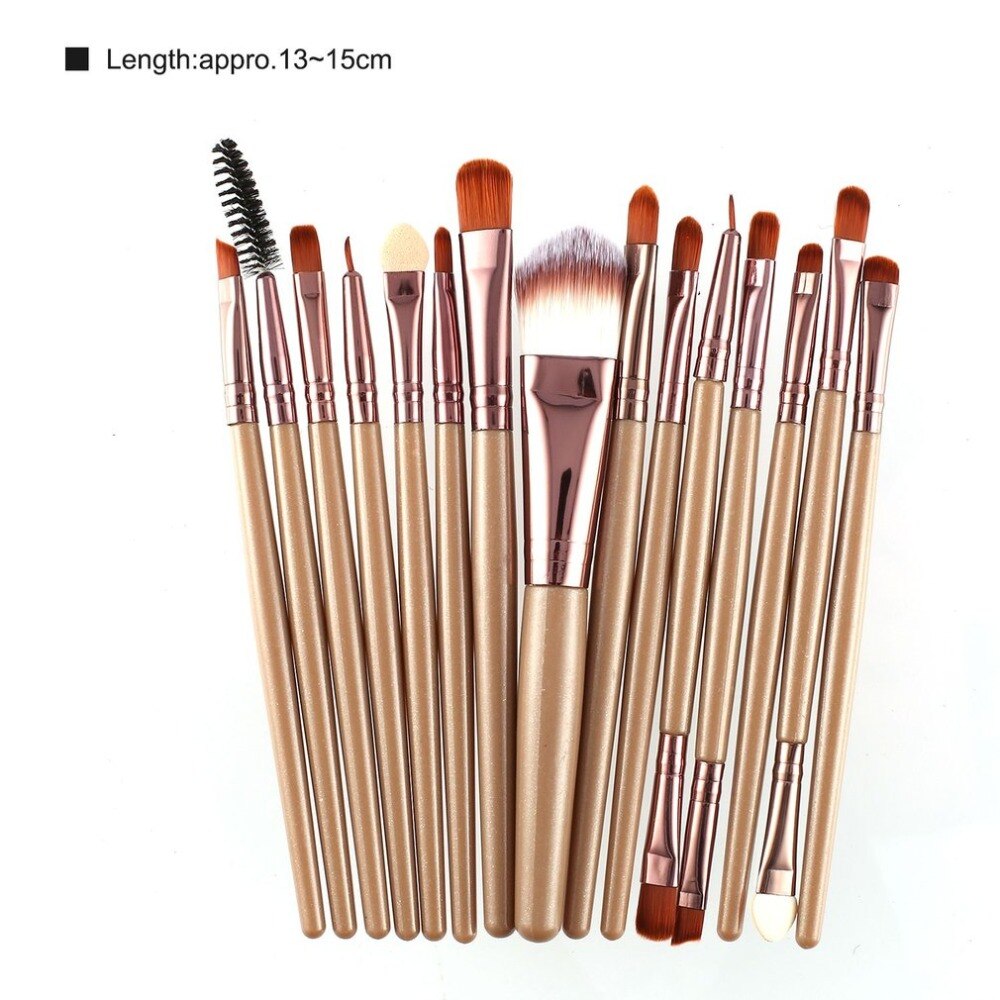 15Pcs/Kit Makeup Brushes Set Eyelash Lip Foundation Powder Eye Shadow Brow Eyeliner Cosmetic Make Up Brush Beauty Tool - ebowsos