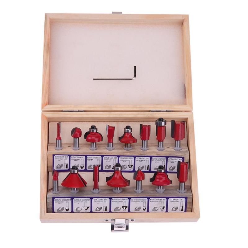 15pcs Router Bit Set Kit Shank Tungsten Carbide Rotary Tool Wood Case Box - ebowsos