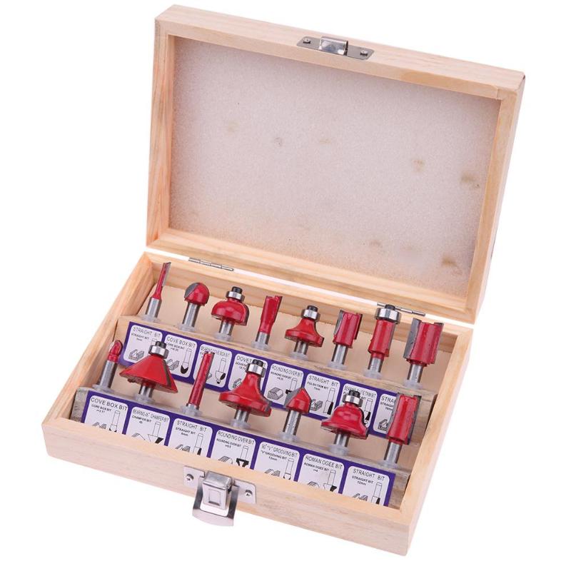 15pcs Router Bit Set Kit Shank Tungsten Carbide Rotary Tool Wood Case Box - ebowsos