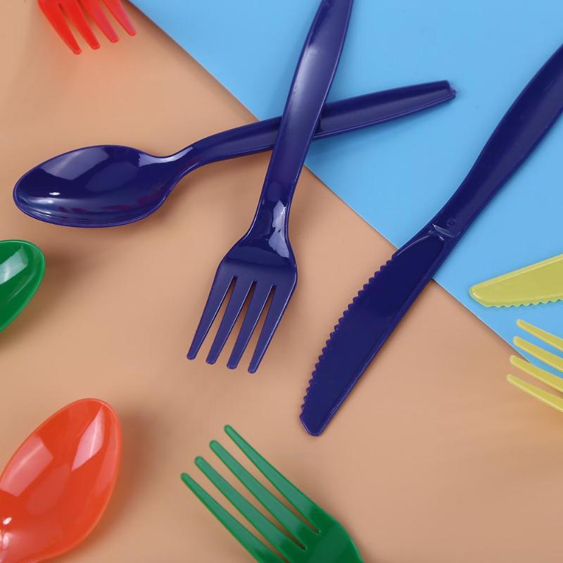 15pcs/Set Portable Plastic Tableware Scoop Fork Knife Party Birthday Kids Outdoor Camping Kitchen Cutlery Tools Dropshipping - ebowsos