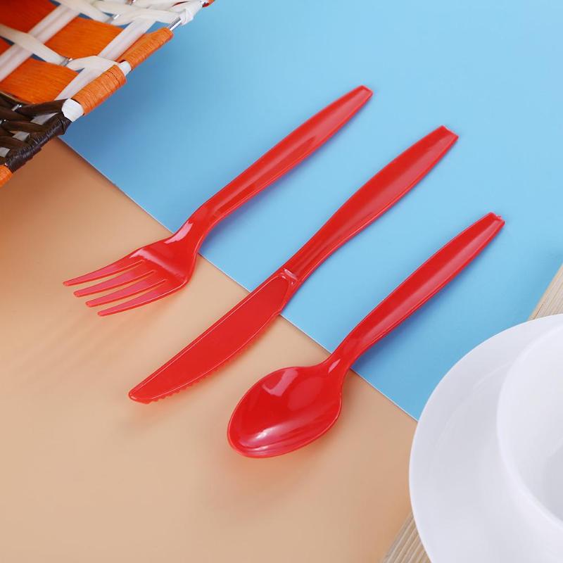 15pcs/Set Portable Plastic Tableware Scoop Fork Knife Party Birthday Kids Outdoor Camping Kitchen Cutlery Tools Dropshipping - ebowsos