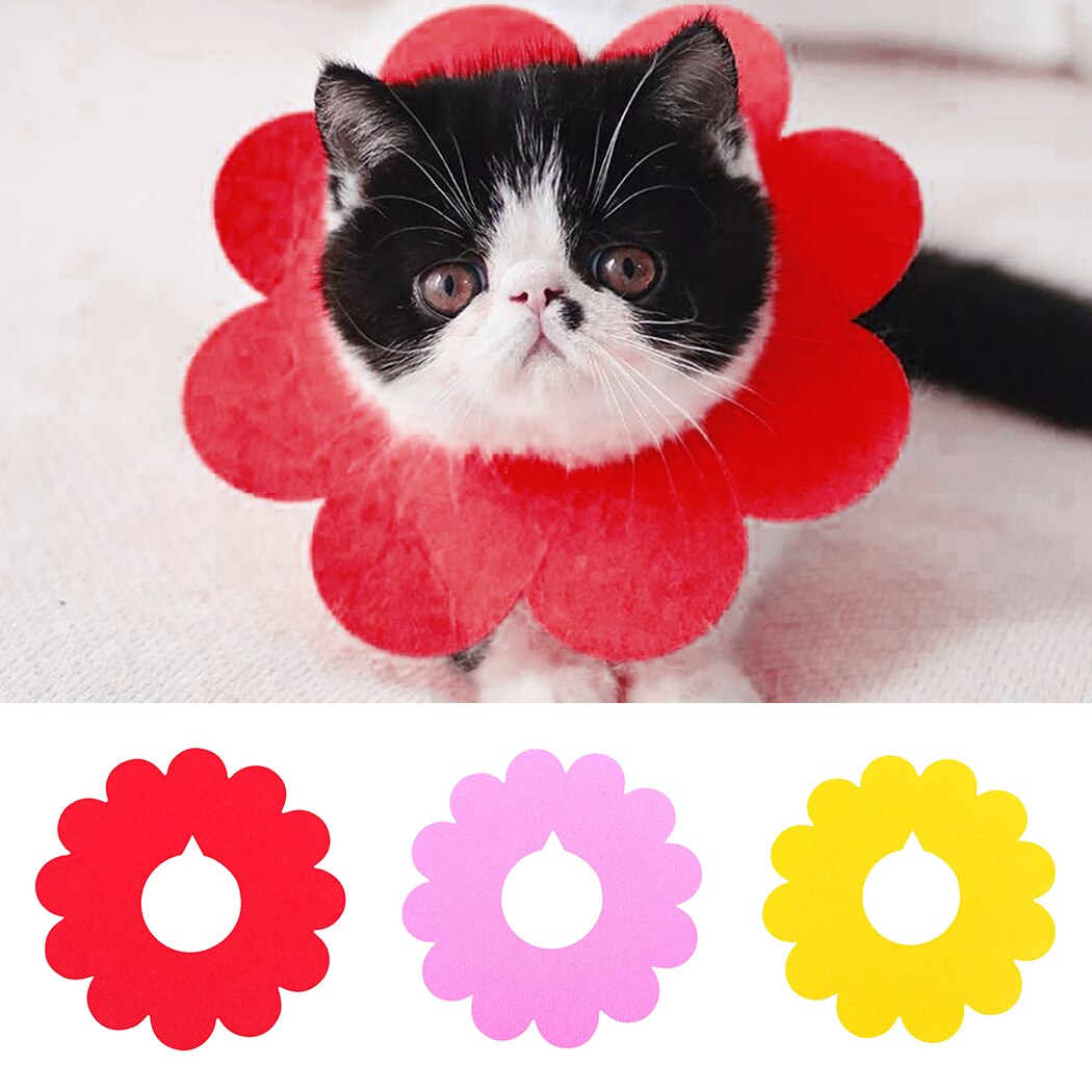 1Pc Cute Flower Shape Pet Cat Recovery Collar Pet Cat Dog Sun Flower Felt Saliva Towel Cats Dog Collar Pet Clothing Accessories-ebowsos