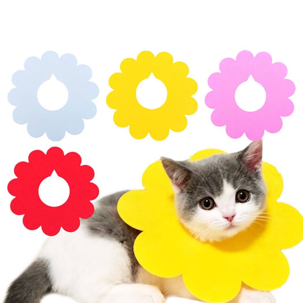 1Pc Cute Flower Shape Pet Cat Recovery Collar Pet Cat Dog Sun Flower Felt Saliva Towel Cats Dog Collar Pet Clothing Accessories-ebowsos