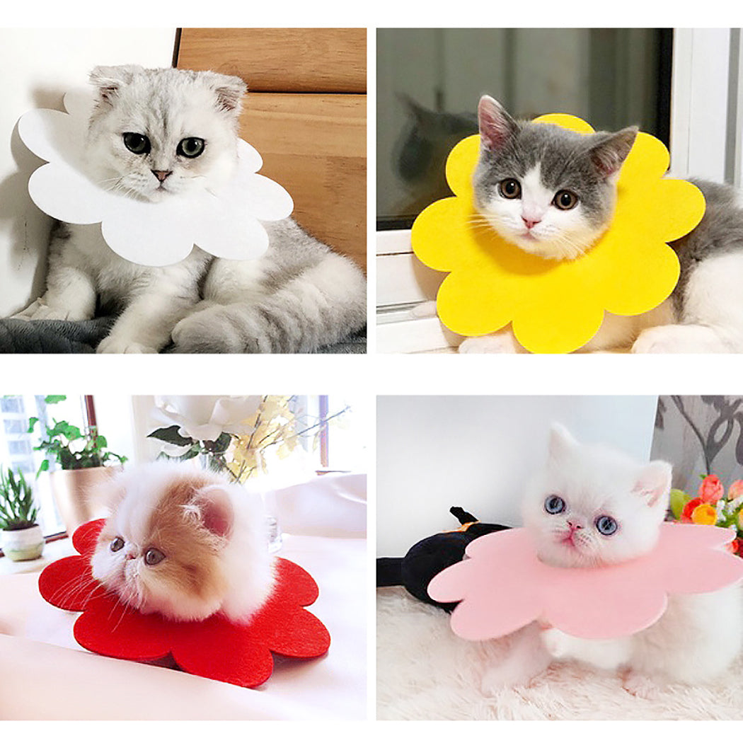 1Pc Cute Flower Shape Pet Cat Recovery Collar Pet Cat Dog Sun Flower Felt Saliva Towel Cats Dog Collar Pet Clothing Accessories-ebowsos