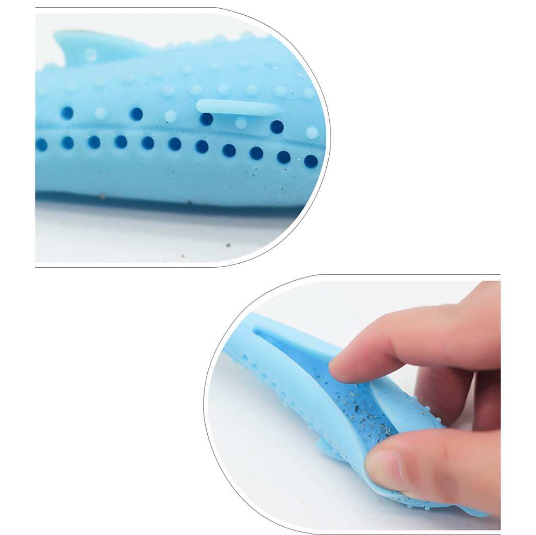 1Pc Funny Pet Toy Creative Safety Silicone Fish Shape Cat Toothbrush Cat Teething Stick Toy With Catnip Pet Training Supplies-ebowsos