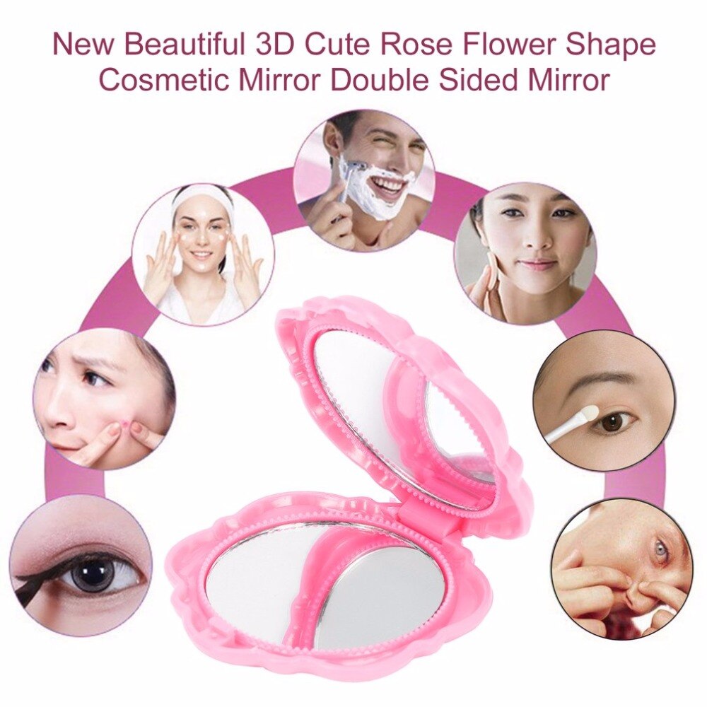 1Pc New Novelty Stereo Rose Flower Shape Portable Small Pocket Mirror Cosmetic Mirror Makeup 3D Double Sided Hand Mirrors - ebowsos