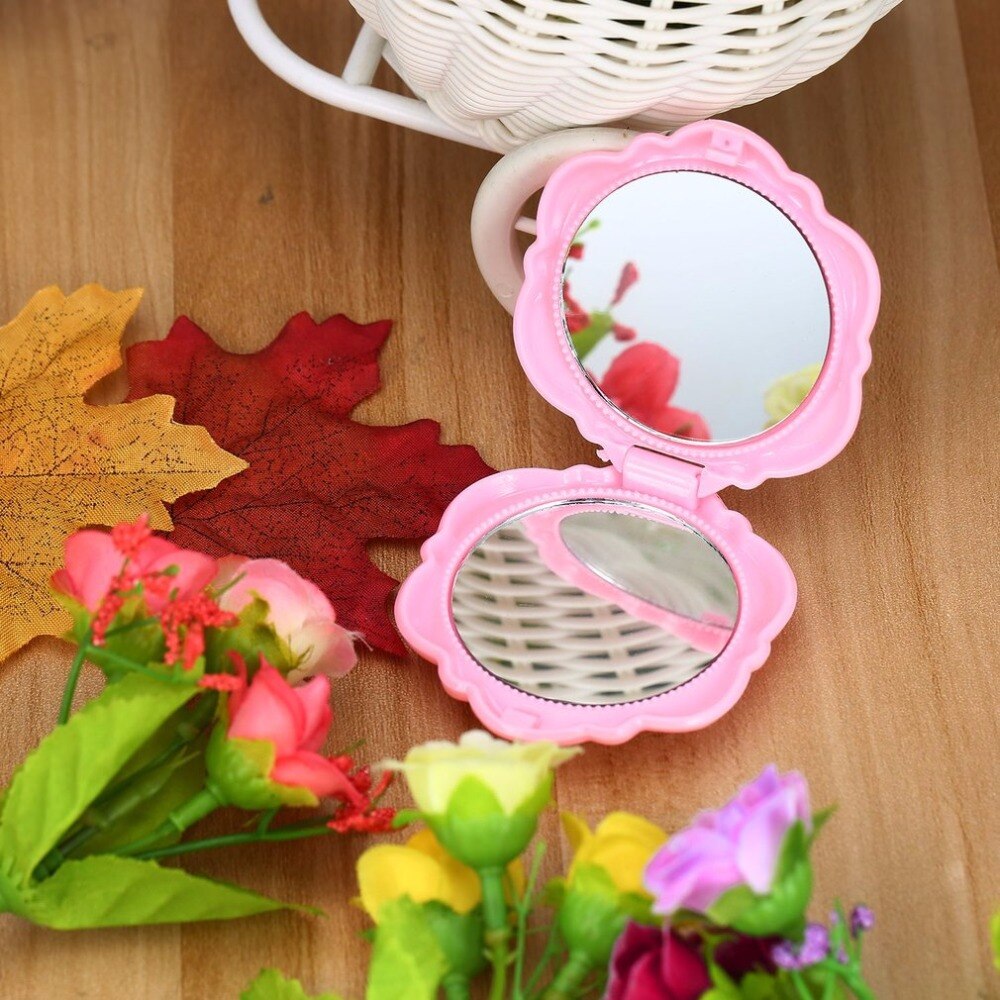 1Pc New Novelty Stereo Rose Flower Shape Portable Small Pocket Mirror Cosmetic Mirror Makeup 3D Double Sided Hand Mirrors - ebowsos