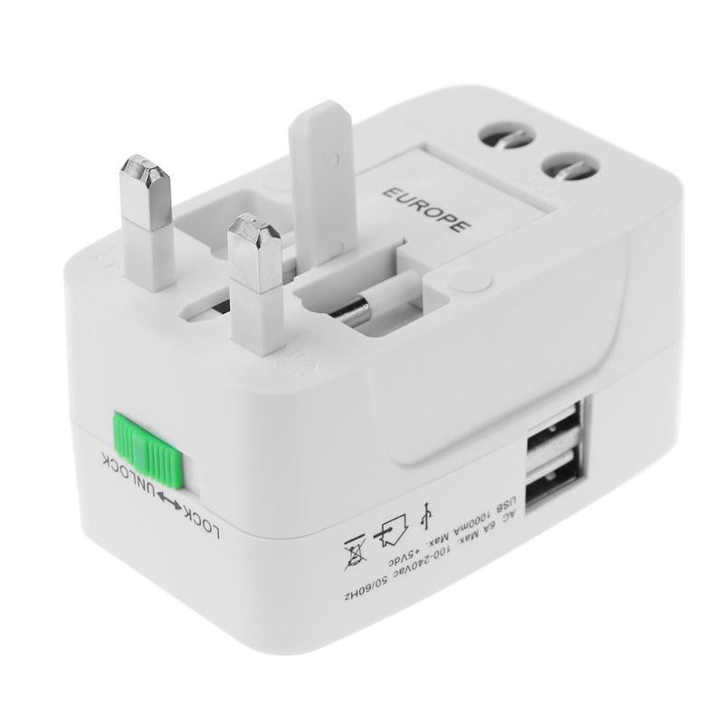 1Pc Universal Worldwide All in One Mobile Phone Charger Travel Wall AC Power Plug Adapter with Dual USB Charging Ports Promotion - ebowsos