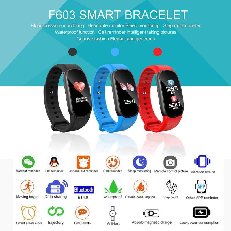 1Pcs F603 Waterproof Bluetooth Heart Rate Blood Pressure Monitor Smart Bracelet Fitness Wrist Band for IOS Android High Quality - ebowsos