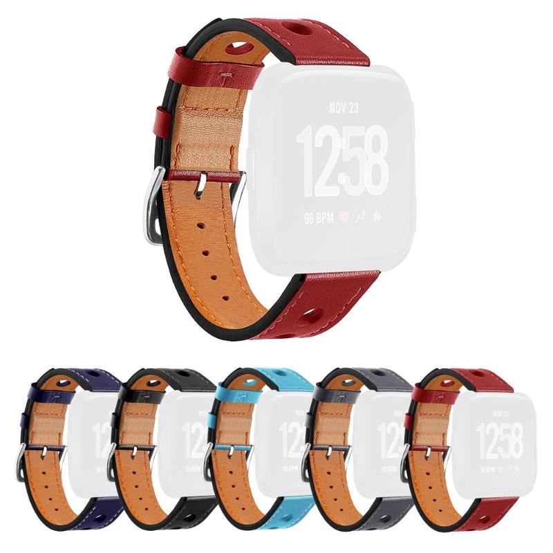 1Pcs Leather Porous Breathable Adjustable Wrist Strap Bracelet Watch Band Replacement for Fitbit Versa Smart Watch High Quality - ebowsos