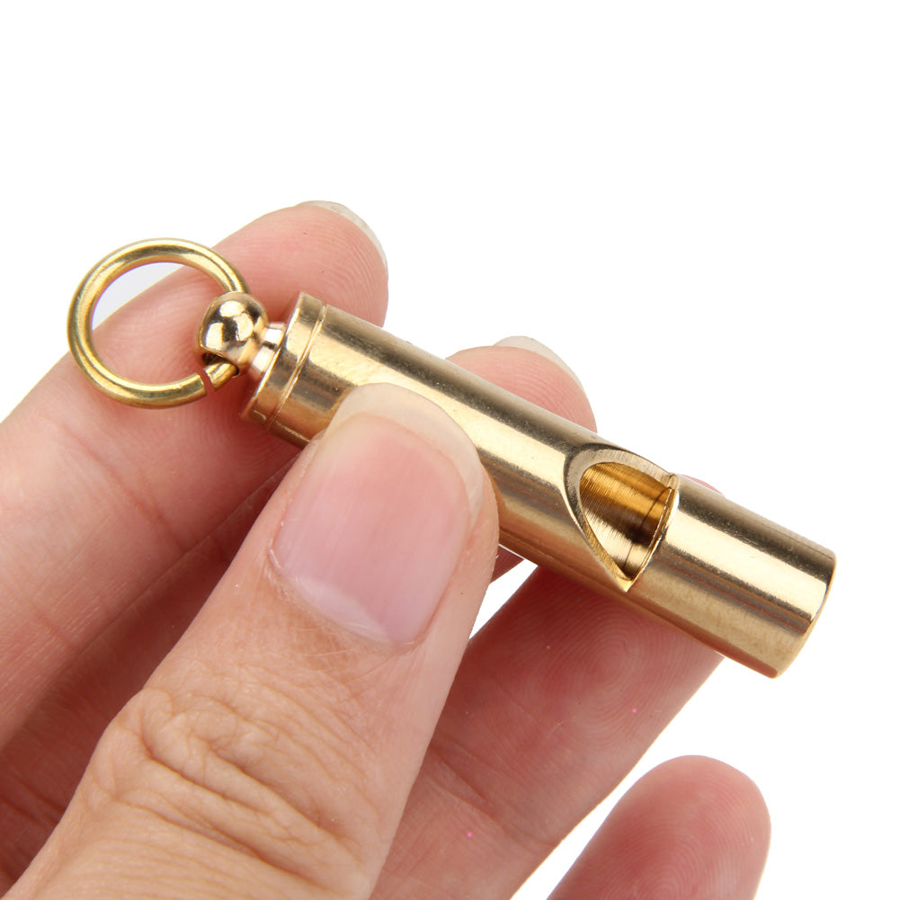 1Pcs Solid brass EDC Emergency Survival Aid Whistle Keychain For Camping Hiking Outdoor Sport Tools-ebowsos