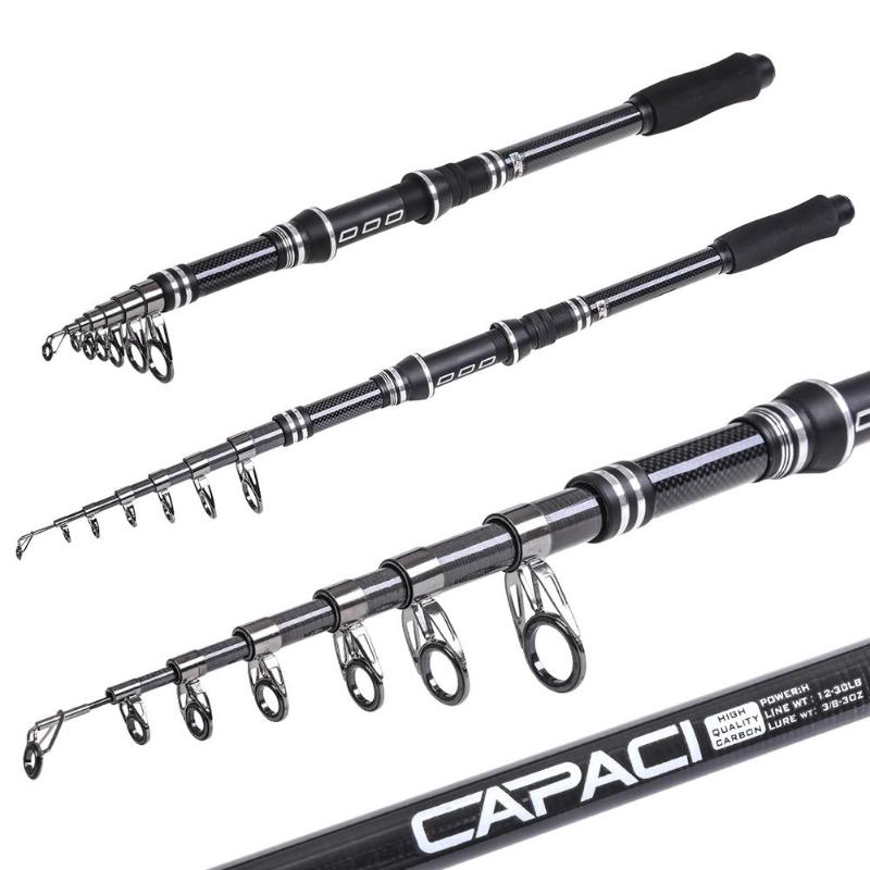 1pc Carbon Fiber Telescopic Fishing Rod Light Weight Ocean Distance Casting Fishing Pole 1.8m/2.1m/2.4m-ebowsos