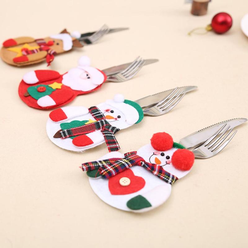 1pc Christmas Snowman Cutlery Bags Santa Claus Kitchen Dining Table Cutlery - ebowsos