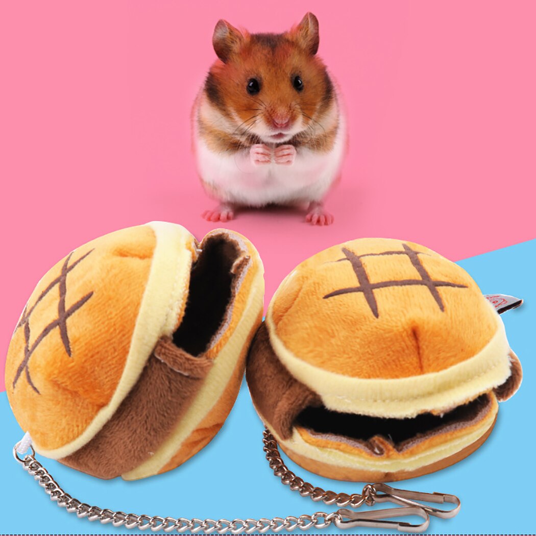 1pc Mini Cute Hamster Cave Winter Warm Hamburger Design Hanging Hamster Bed For Small Animals Small Pet Supplies-ebowsos