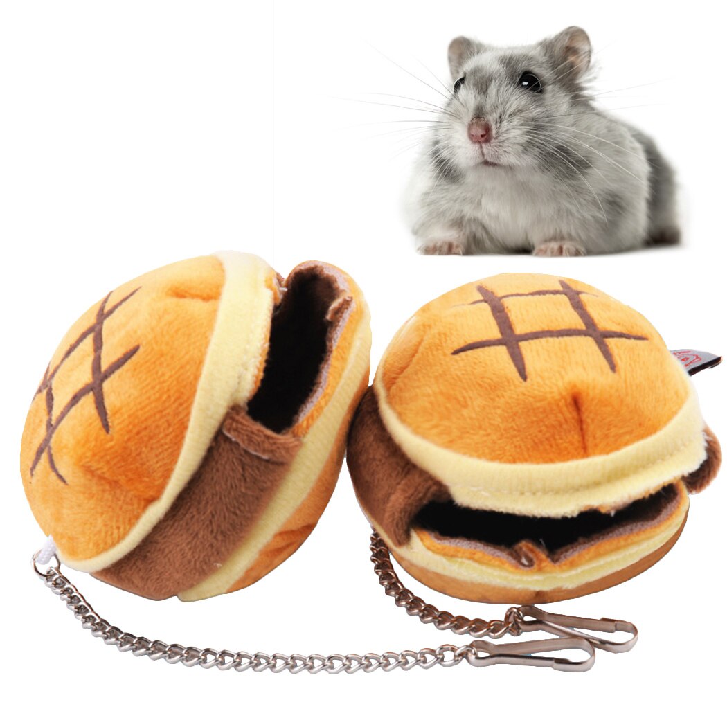 1pc Mini Cute Hamster Cave Winter Warm Hamburger Design Hanging Hamster Bed For Small Animals Small Pet Supplies-ebowsos