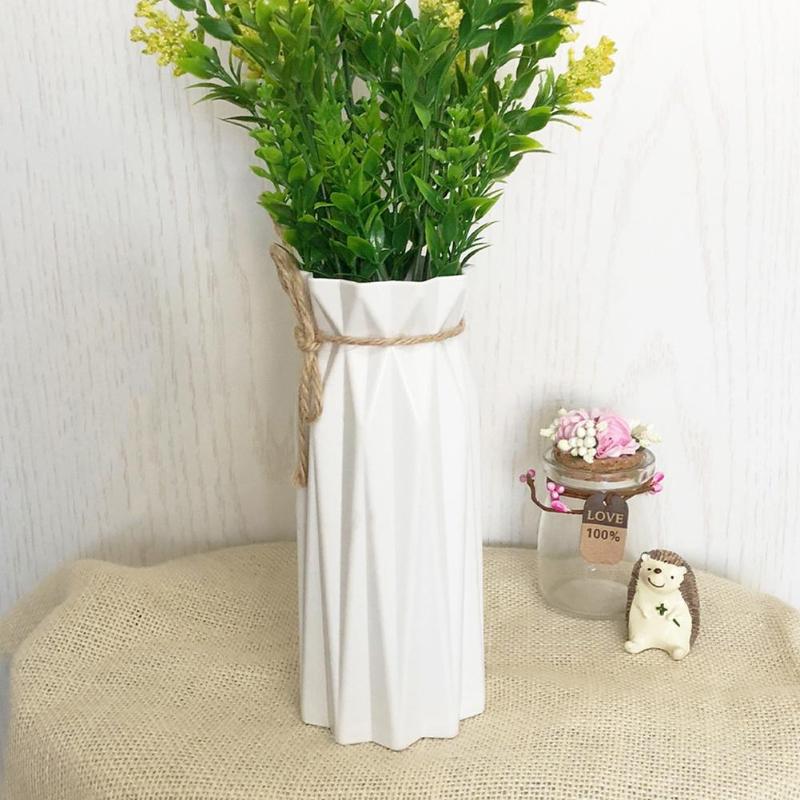 1pc Origami Plastic Vase White Imitation Ceramic Flowerpot Flower Basket Artificial Flower Arrangement Container Home Decoration - ebowsos