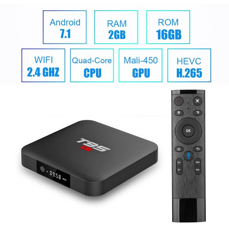 2.4G Wifi Set-top Box Air Fly Mouse Voice Remote Control+T95 S1 Andorid 7.1 TV Box 2+16GB Amlogic S905W Quad Core Media Player - ebowsos