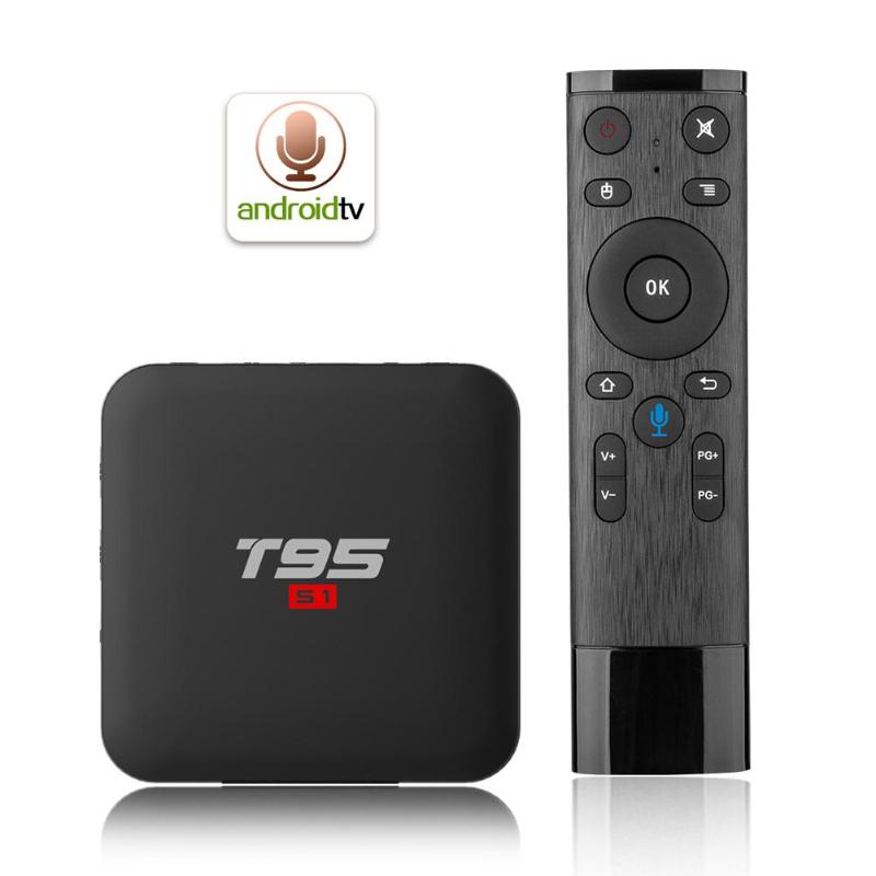 2.4G Wifi Set-top Box Air Fly Mouse Voice Remote Control+T95 S1 Andorid 7.1 TV Box 2+16GB Amlogic S905W Quad Core Media Player - ebowsos