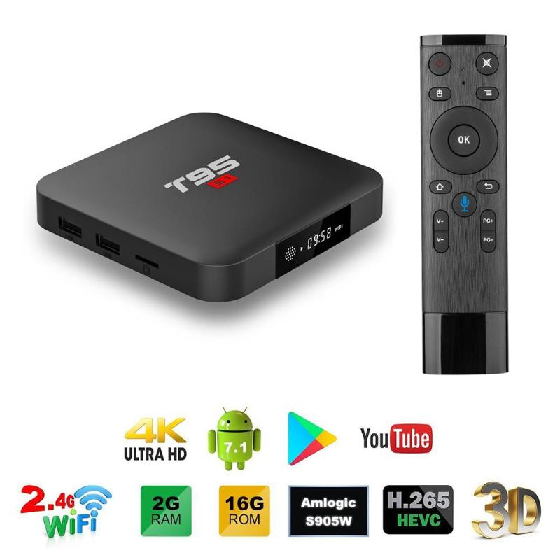 2.4G Wifi Set-top Box Air Fly Mouse Voice Remote Control+T95 S1 Andorid 7.1 TV Box 2+16GB Amlogic S905W Quad Core Media Player - ebowsos