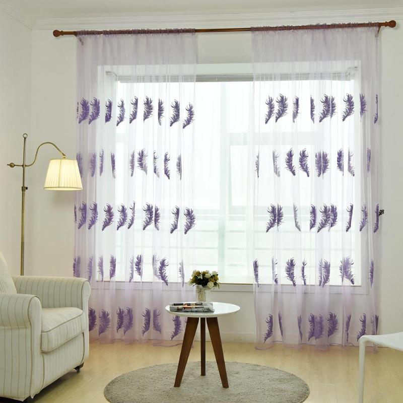 2.5x1m Feather Embroidered Curtains for Living Room Bedroom Voile Curtain - ebowsos