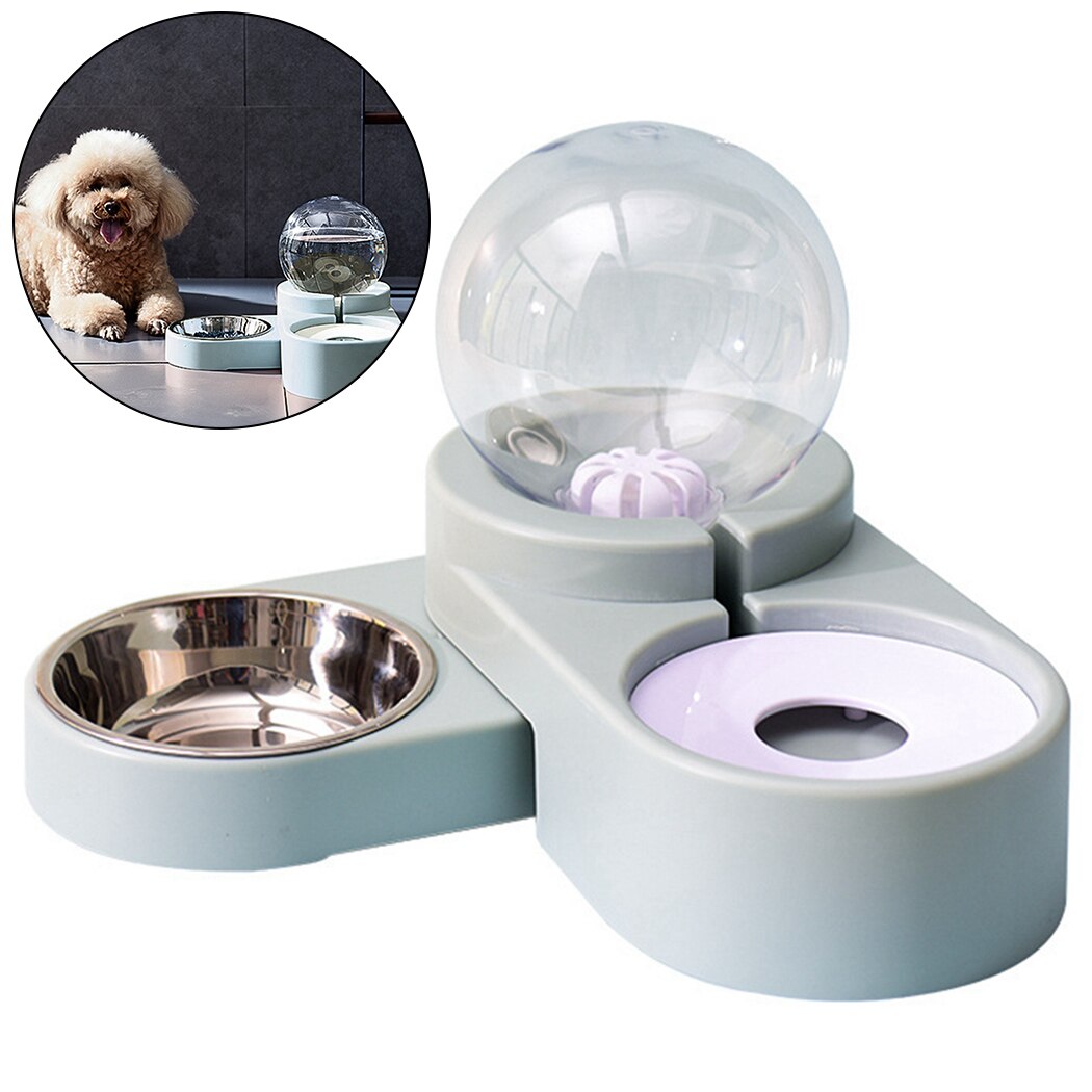 2 In 1 Cat Food Water Feeder Automatic Plastic Cat Waterer Food Feeder With Stainless Steel Bowl Pet Feeding Supplies-ebowsos